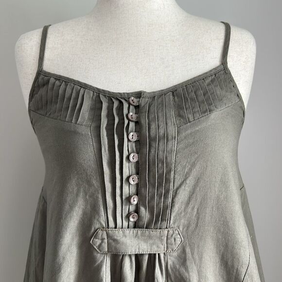 Miila Linen Blend Slip Dress Tiered Olive Green Button Front LagenLook Size M - Picture 4 of 9